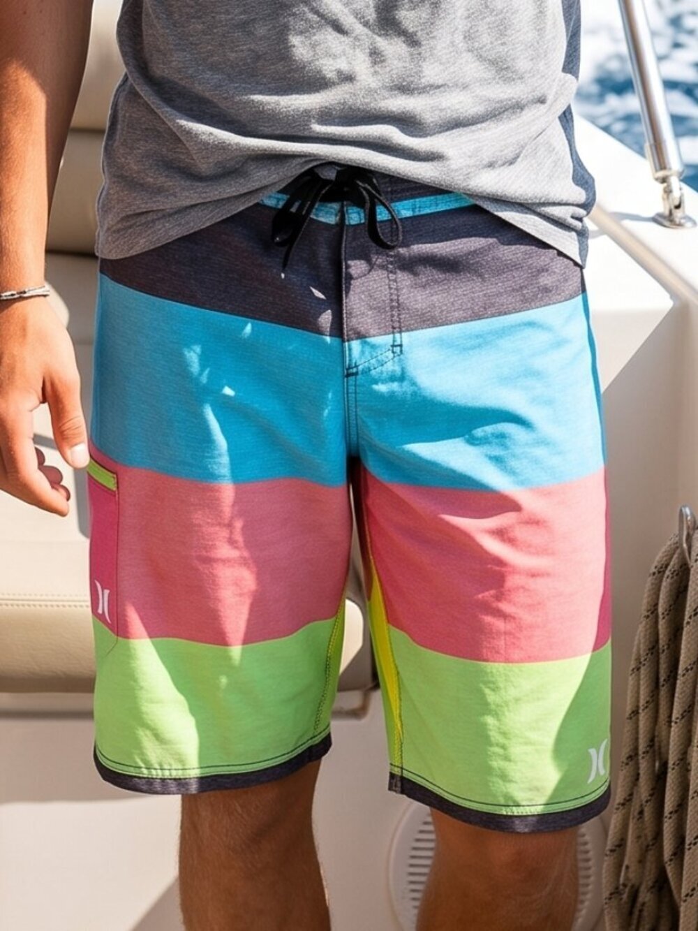 Hurley Neon Pink ColorBlock Swim Trunks Size 30 -32 Bathing Suit Board Surf